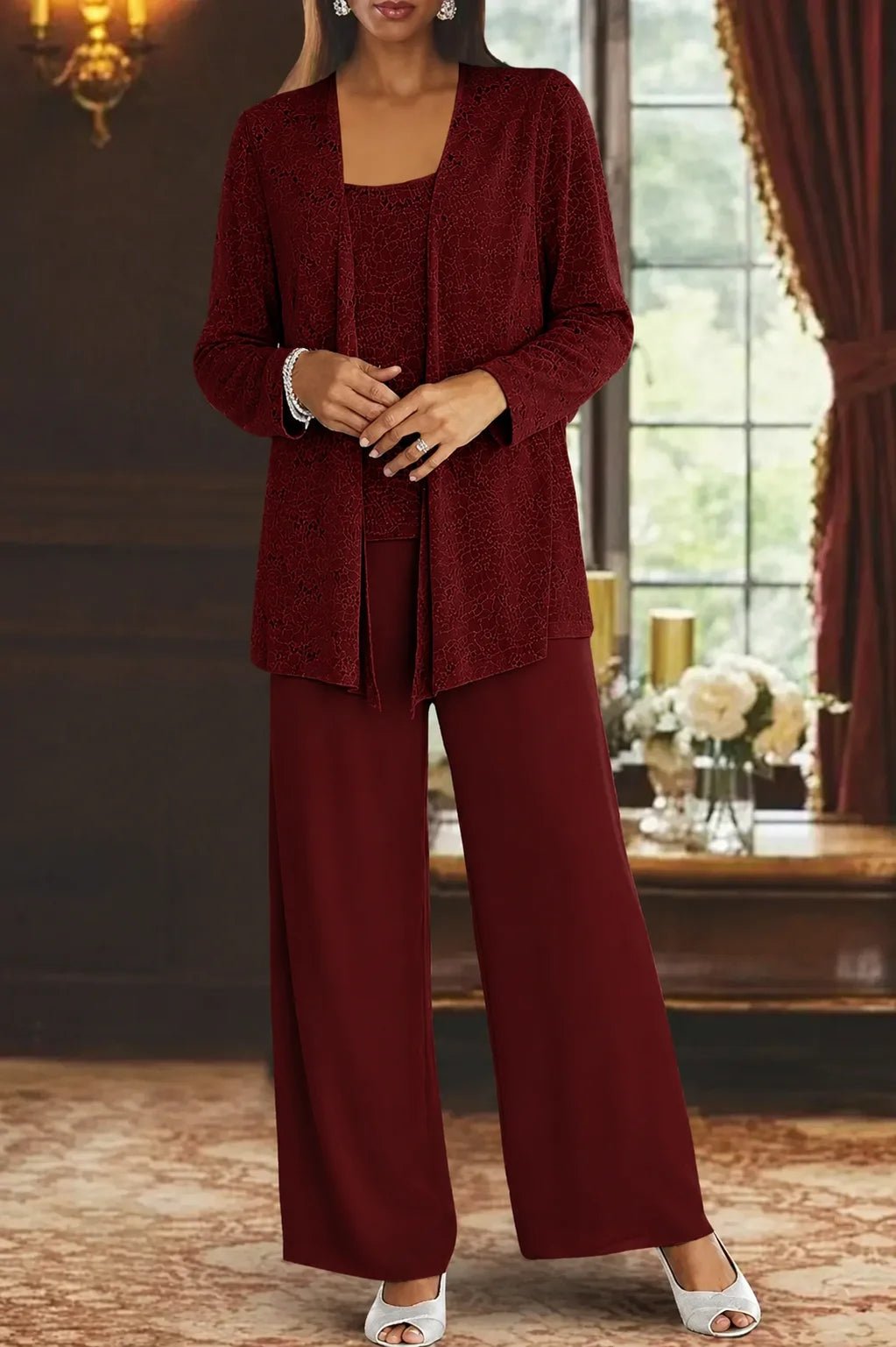 Women's Sequin Three-Piece Set | Wide Leg Evening Occasion View 14