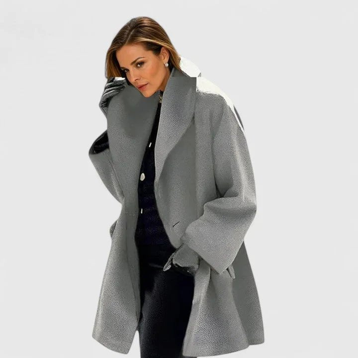 Women's Shawl Collar Wool Coat | Button-Front Winter Style Close Up