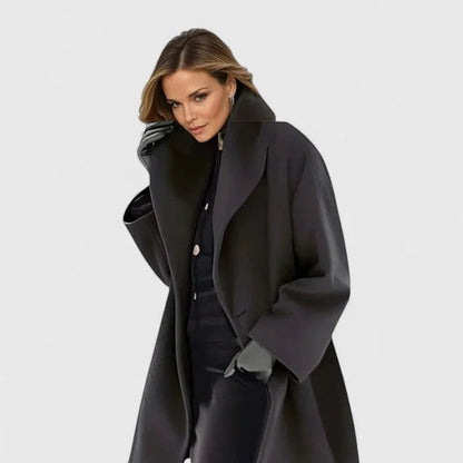 Women's Shawl Collar Wool Coat | Button-Front Winter Style Front