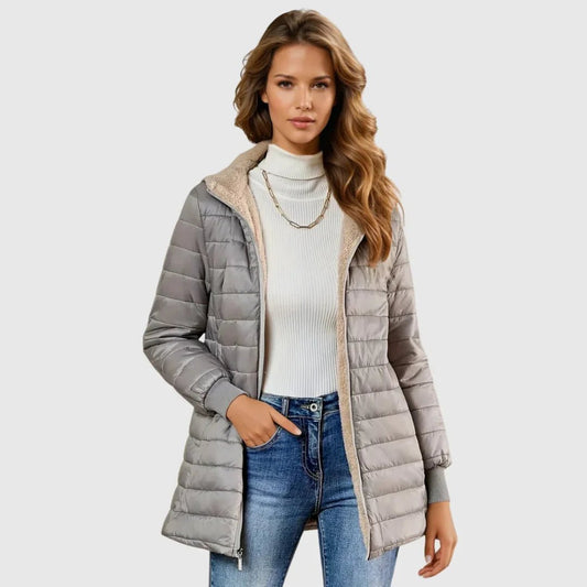 Women's Sherpa-Lined Puffer Jacket with Ribbed Cuffs and Hood Hero