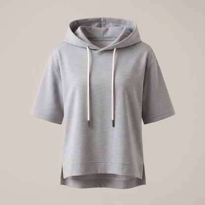 Women's Short Sleeve Hoodie with Cotton Blend Detail