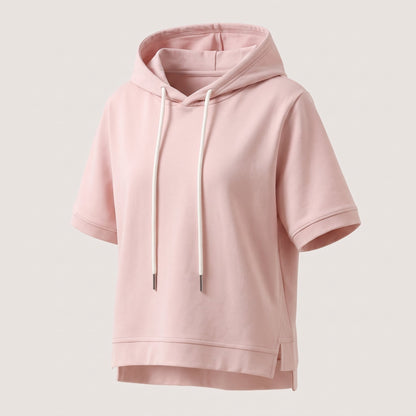 Women's Short Sleeve Hoodie with Cotton Blend Front