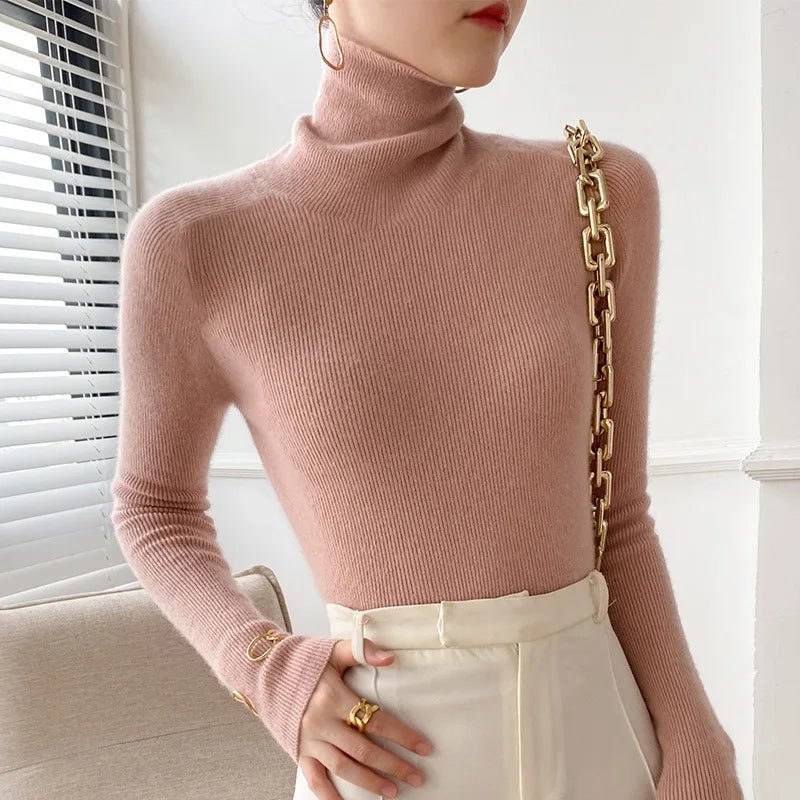 Women's Slim Cashmere Turtleneck Sweater Detail
