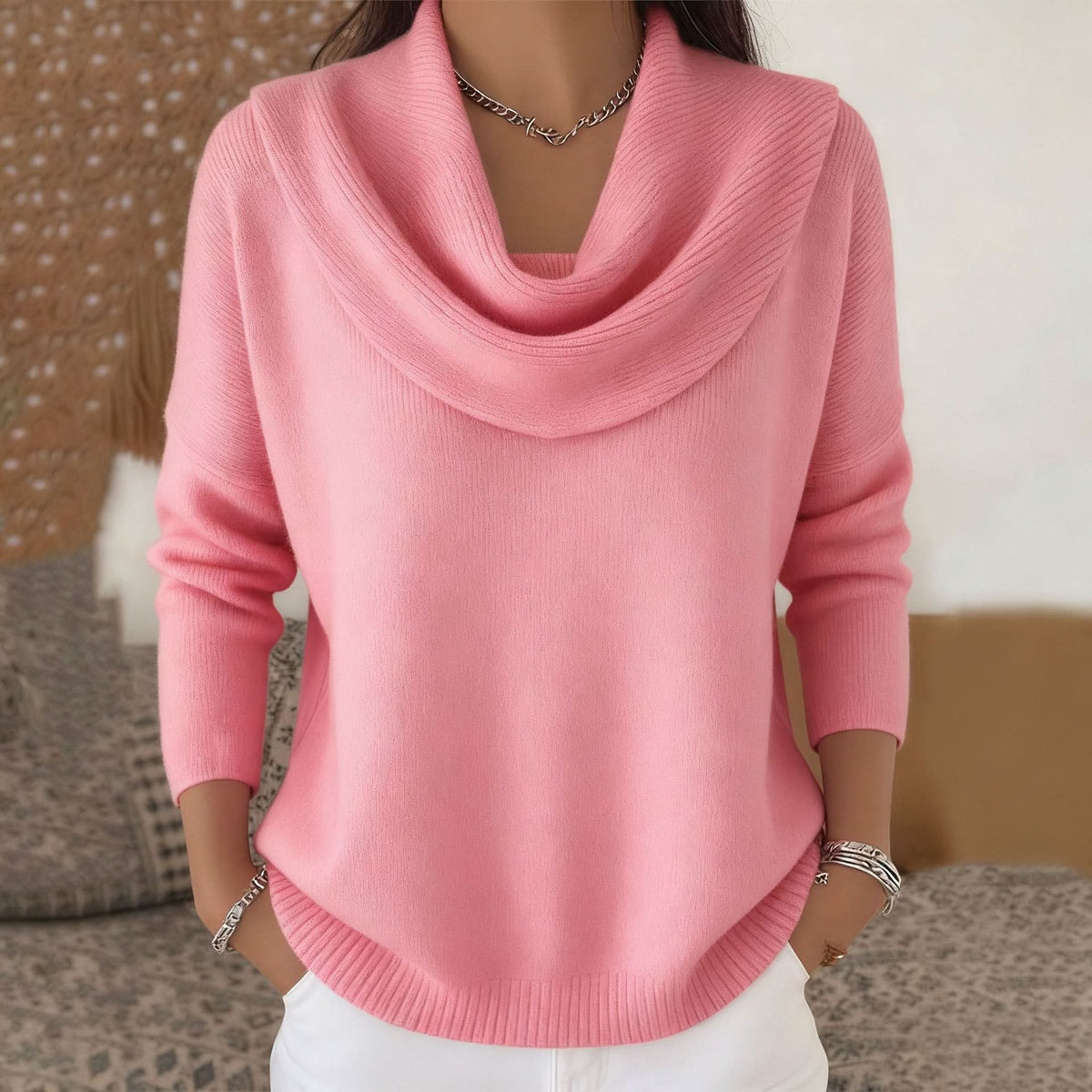 Women's Soft Elegance Cotton Jumper with Cowl Neck Front
