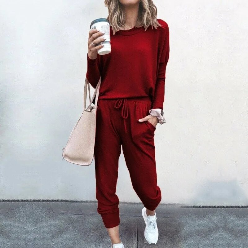 Women's Soft Knit Loungewear Set with Drawstring Joggers Angle