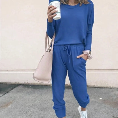 Women's Soft Knit Loungewear Set with Drawstring Joggers Back