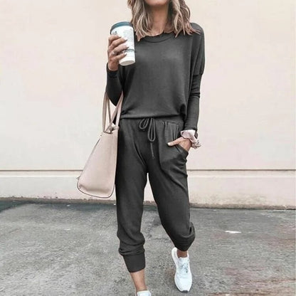 Women's Soft Knit Loungewear Set with Drawstring Joggers Detail