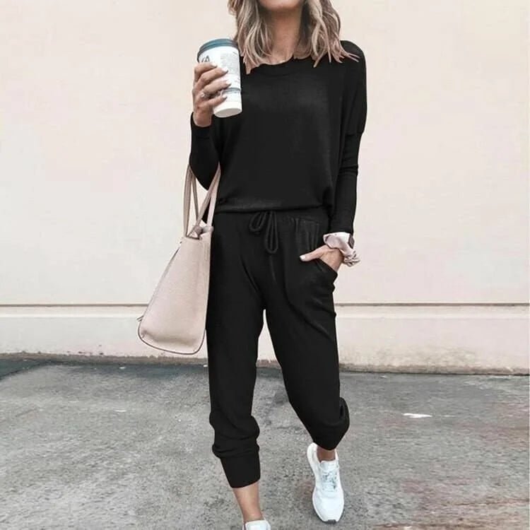 Women's Soft Knit Loungewear Set with Drawstring Joggers Front