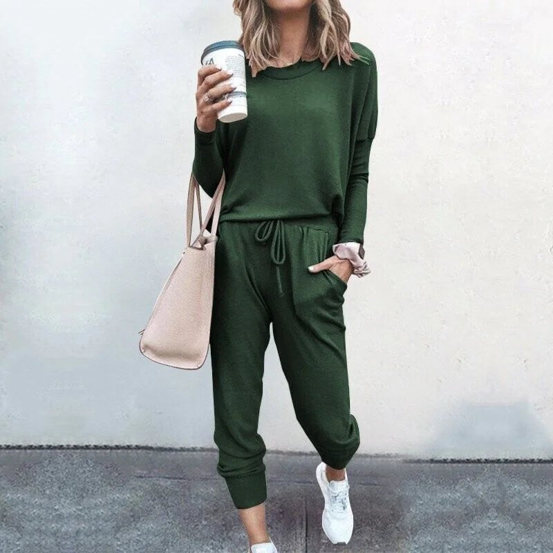 Women's Soft Knit Loungewear Set with Drawstring Joggers Full