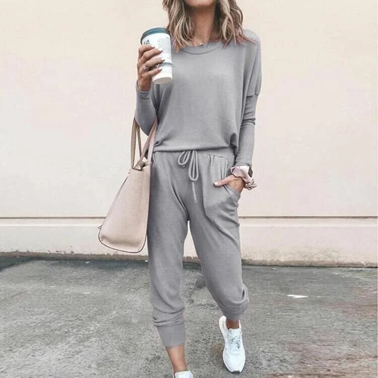 Women's Soft Knit Loungewear Set with Drawstring Joggers Side