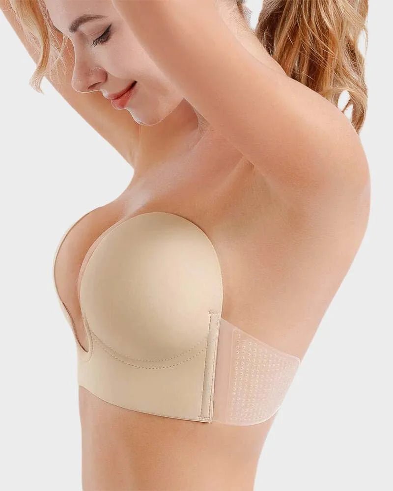 Women's Strapless Push-Up Plunge Bra with Backless Design Side