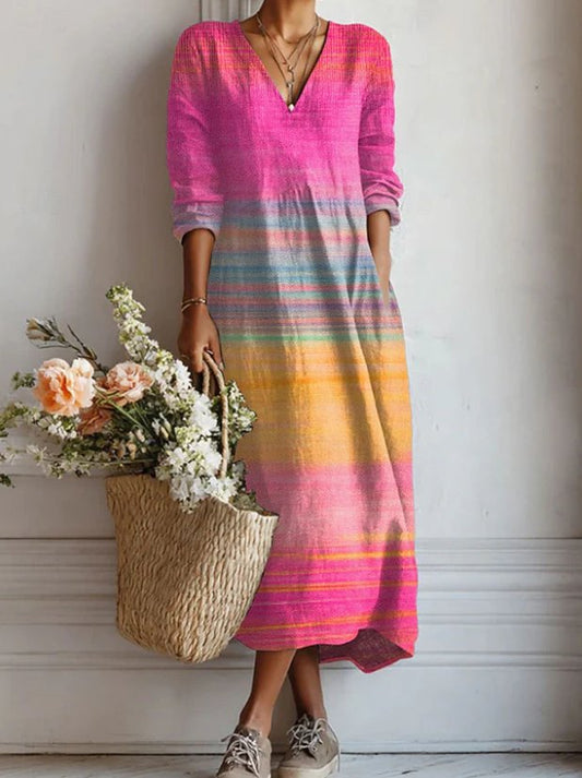 Women's Stylish Multicolour V-Neck Dress with Relaxed Fit Hero