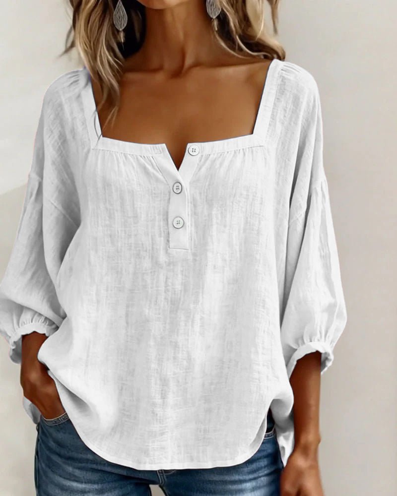 Women's Stylish Relaxed Puff Sleeve Blouse Close Up