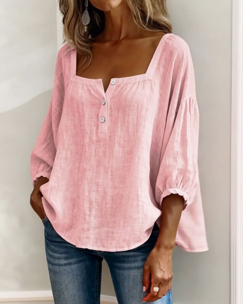 Women's Stylish Relaxed Puff Sleeve Blouse Side