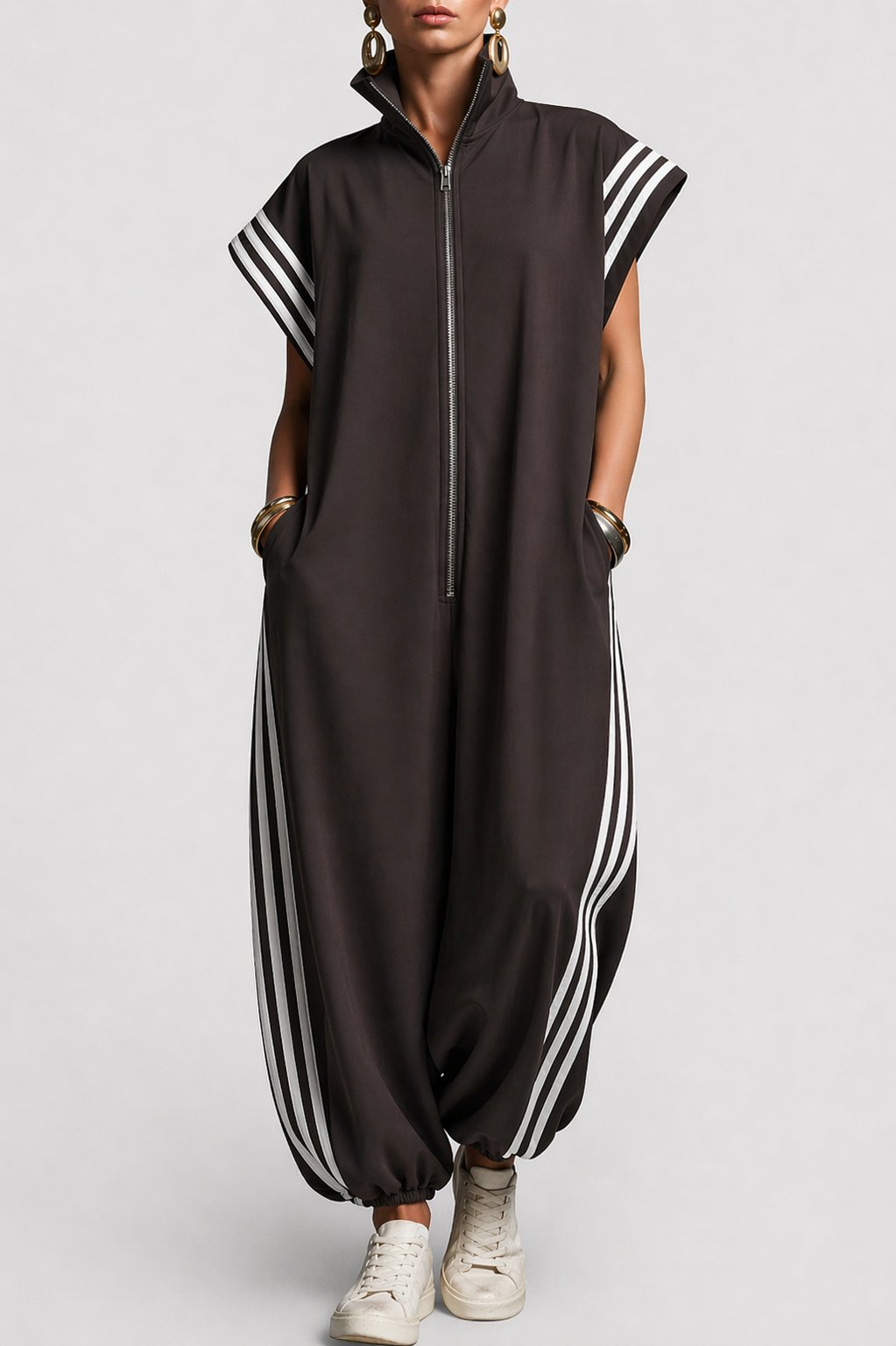 Women's Stylish Sleeveless Zip Neck Jumpsuit Detail