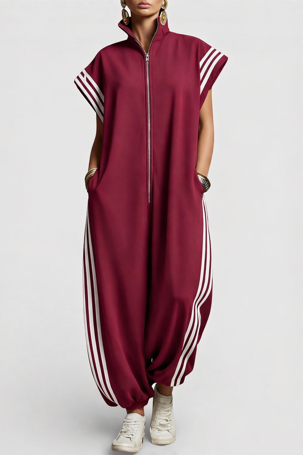 Women's Stylish Sleeveless Zip Neck Jumpsuit Front