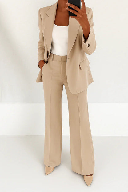 Women's Tailored Blazer Set | Straight Leg Trousers Suit Detail