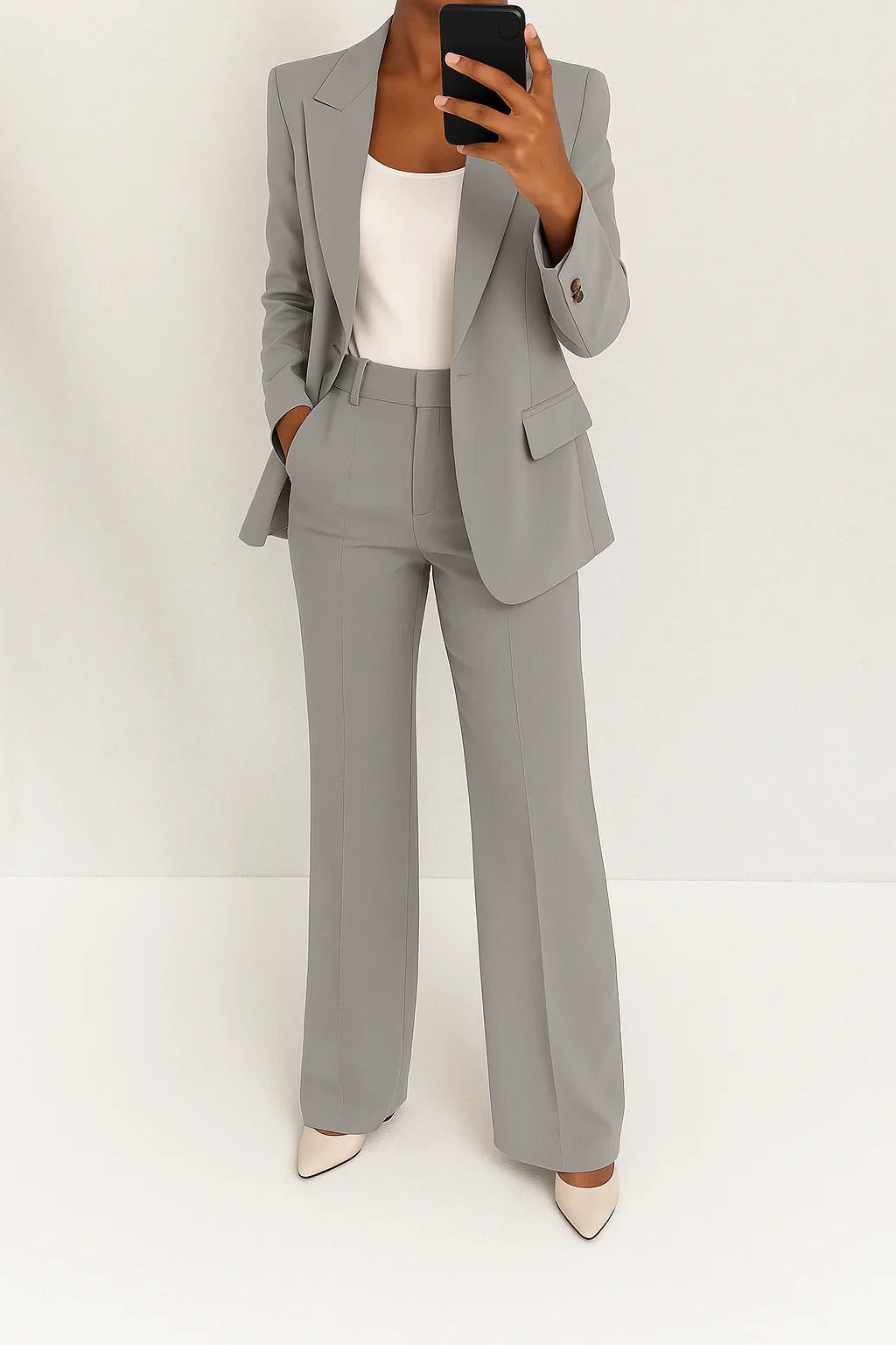 Women's Tailored Blazer Set | Straight Leg Trousers Suit Front
