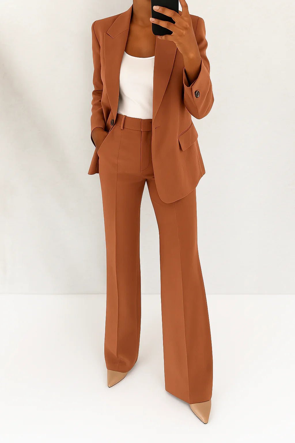 Women's Tailored Blazer Set | Straight Leg Trousers Suit Side