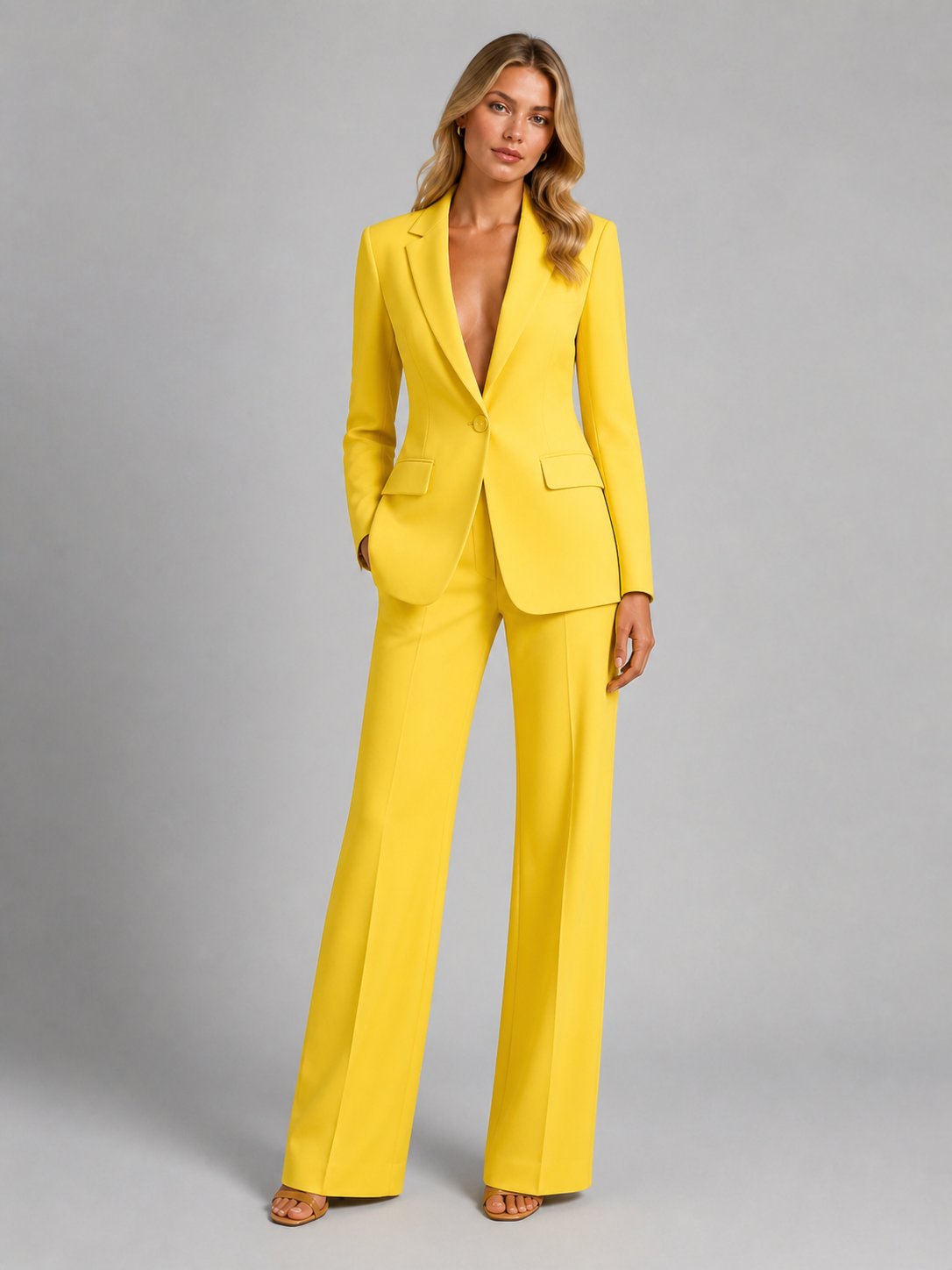 Women's Tailored Blazer Set | Wide-Leg Trousers Smart Occasion Close Up