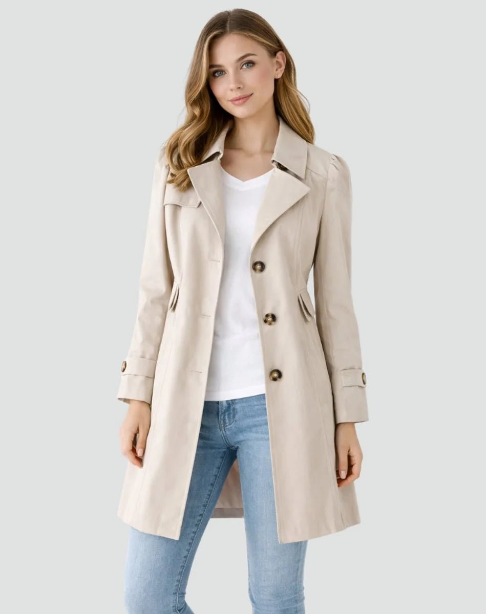 Women's Tailored Double-Breasted Trench Coat with Mid-Length Fit Detail