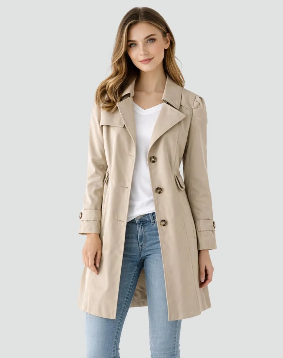 Women's Tailored Double-Breasted Trench Coat with Mid-Length Fit Front
