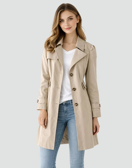 Women's Tailored Double-Breasted Trench Coat with Mid-Length Fit Front