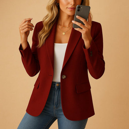 Women's Tailored Single-Breasted Blazer with Clean Silhouette Back