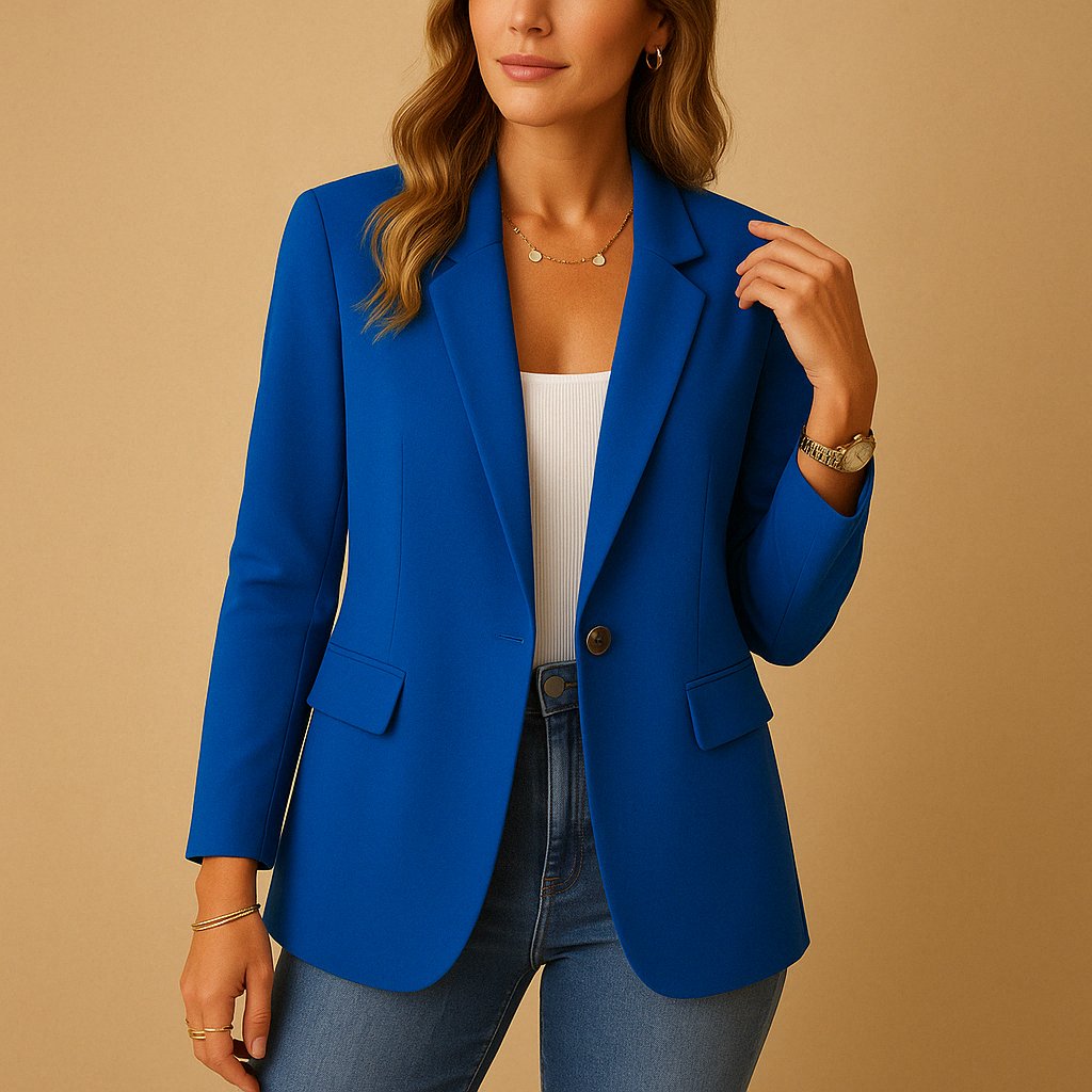 Women's Tailored Single-Breasted Blazer with Clean Silhouette Close Up
