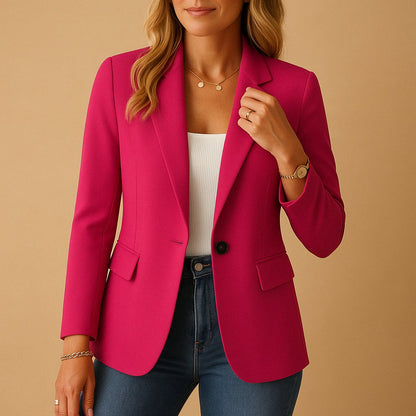 Women's Tailored Single-Breasted Blazer with Clean Silhouette Front