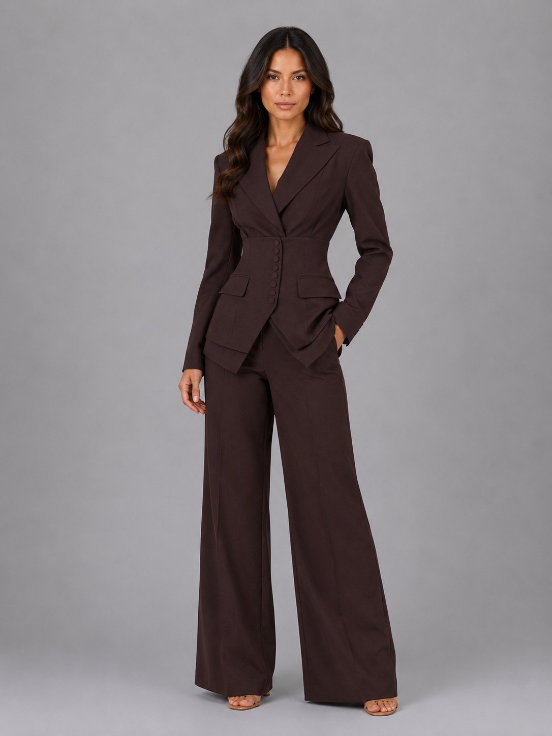 Women's Tailored Two-Piece Suit | Wide-Leg Trousers Cinched Waist Back