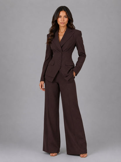 Women's Tailored Two-Piece Suit | Wide-Leg Trousers Cinched Waist Back