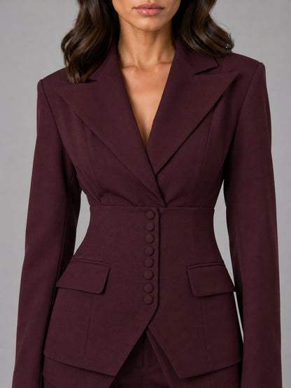 Women's Tailored Two-Piece Suit | Wide-Leg Trousers Cinched Waist Detail
