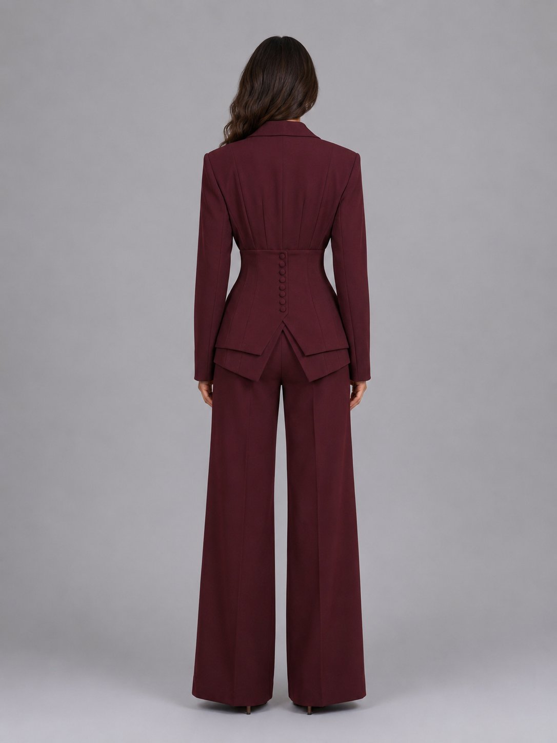 Women's Tailored Two-Piece Suit | Wide-Leg Trousers Cinched Waist Front