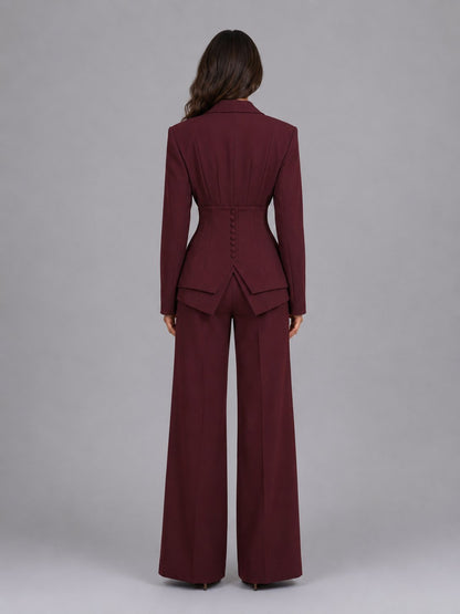 Women's Tailored Two-Piece Suit | Wide-Leg Trousers Cinched Waist Front