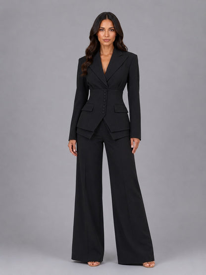 Women's Tailored Two-Piece Suit | Wide-Leg Trousers Cinched Waist Lifestyle