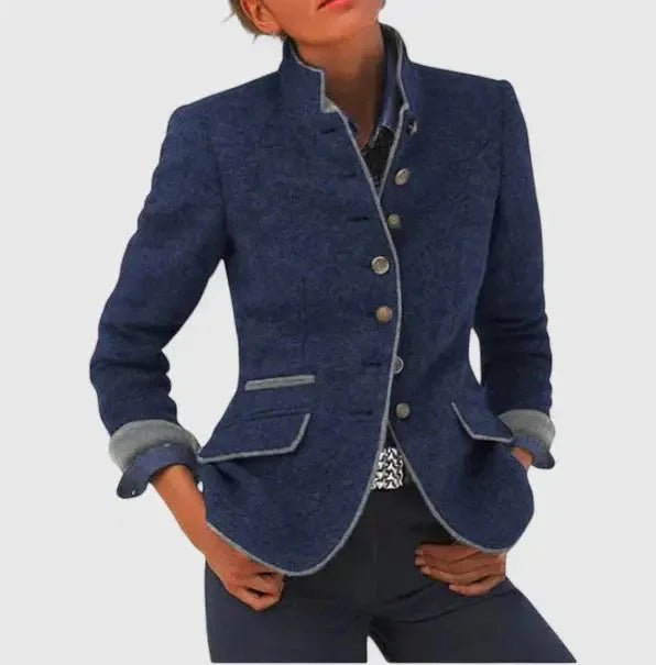 Women's Tailored Wool Blazer with Contrast Trim Back