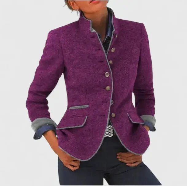 Women's Tailored Wool Blazer with Contrast Trim Detail