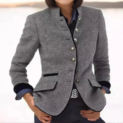 Women's Tailored Wool Blazer with Contrast Trim Front