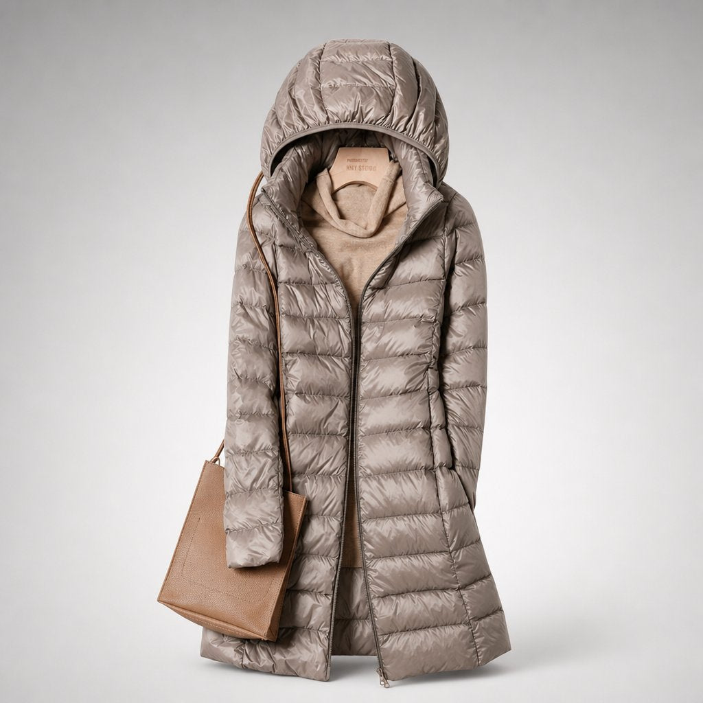 Women's Ultralight Down Jacket with Hooded Shell Back