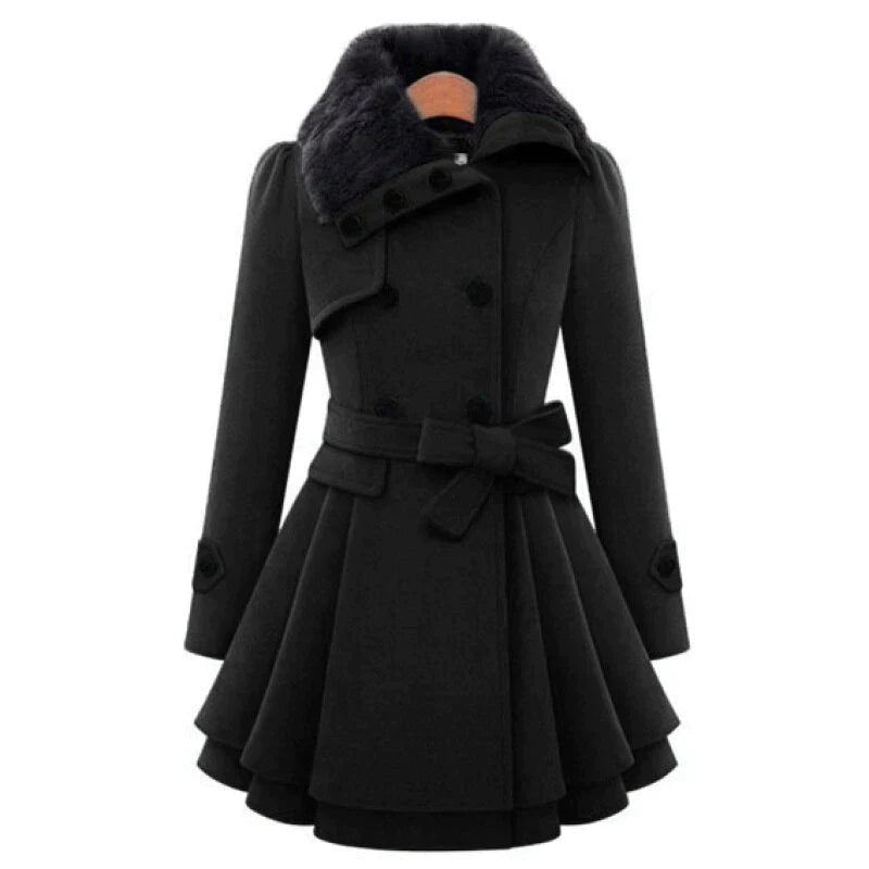 Women's Vintage Flair Trench Coat with Tiered Hem Close Up