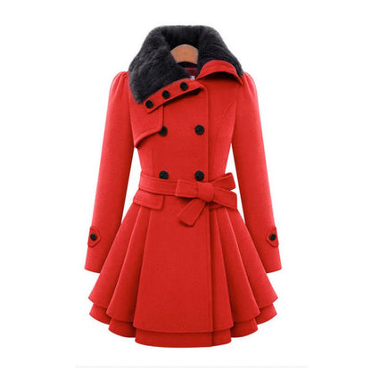 Women's Vintage Flair Trench Coat with Tiered Hem Side