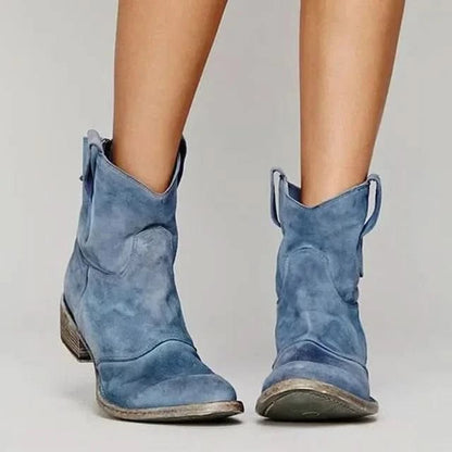 Women's Vintage Western Ankle Boots with Pull-Tab Detail