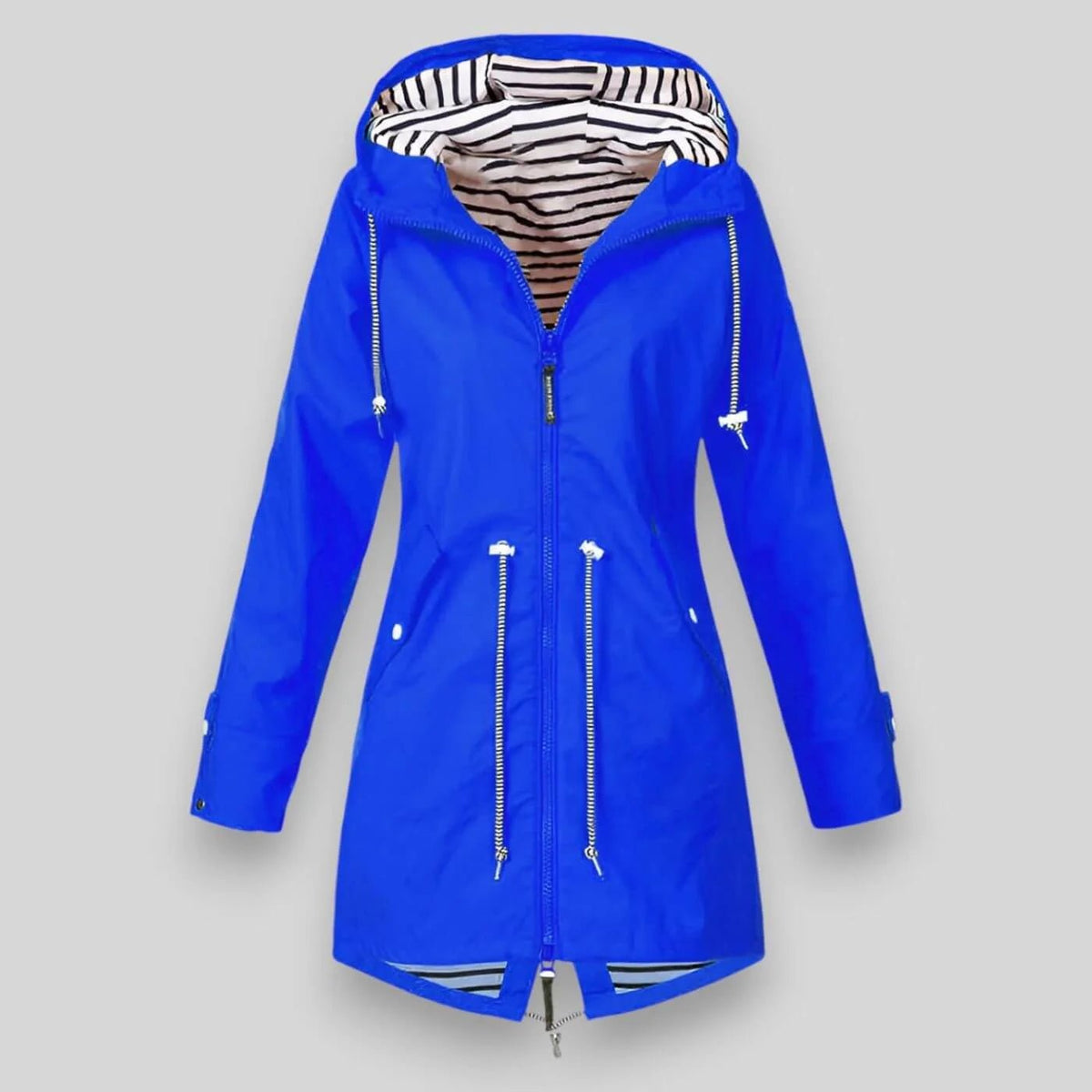 Women's Waterproof Hooded Jacket with Drawstring Waist Back