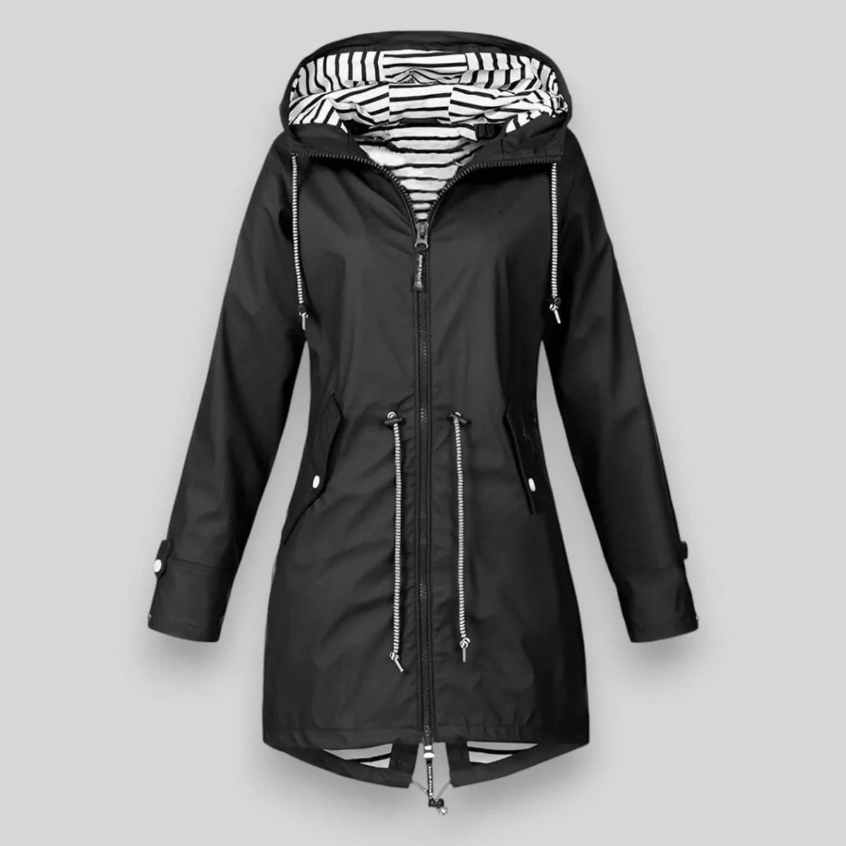 Women's Waterproof Hooded Jacket with Drawstring Waist Close Up