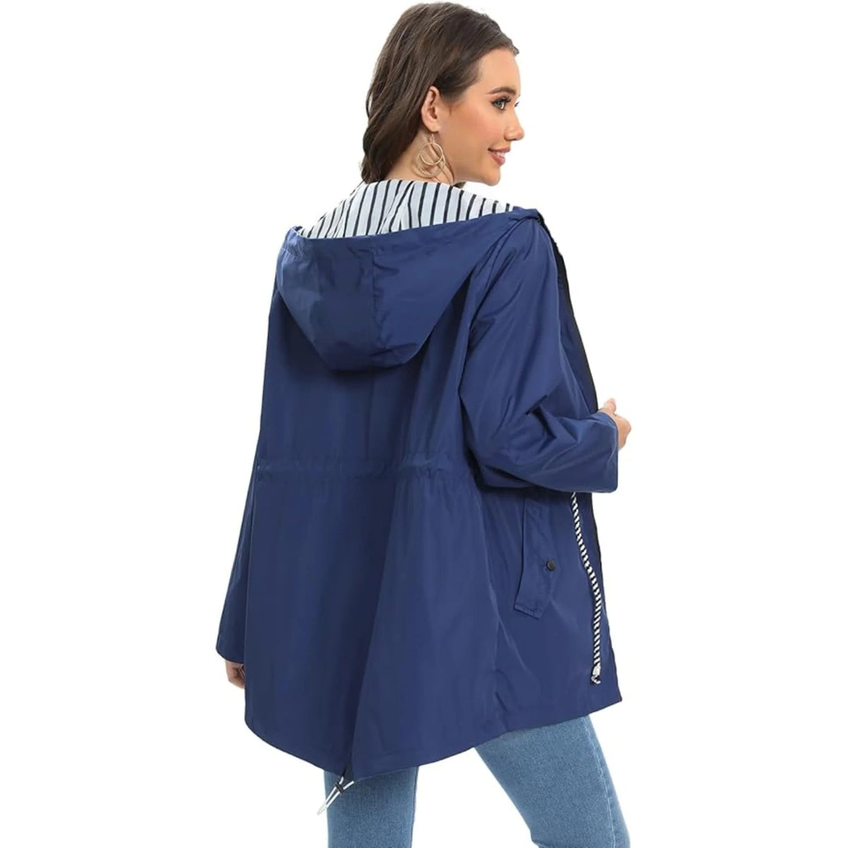 Women's Waterproof Hooded Jacket with Drawstring Waist Full