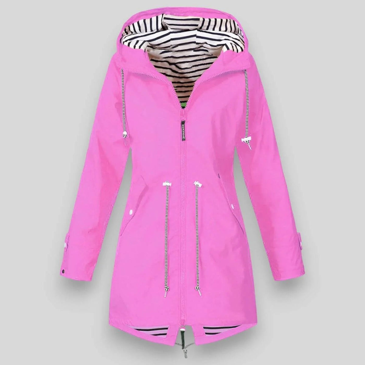 Women's Waterproof Hooded Jacket with Drawstring Waist Side
