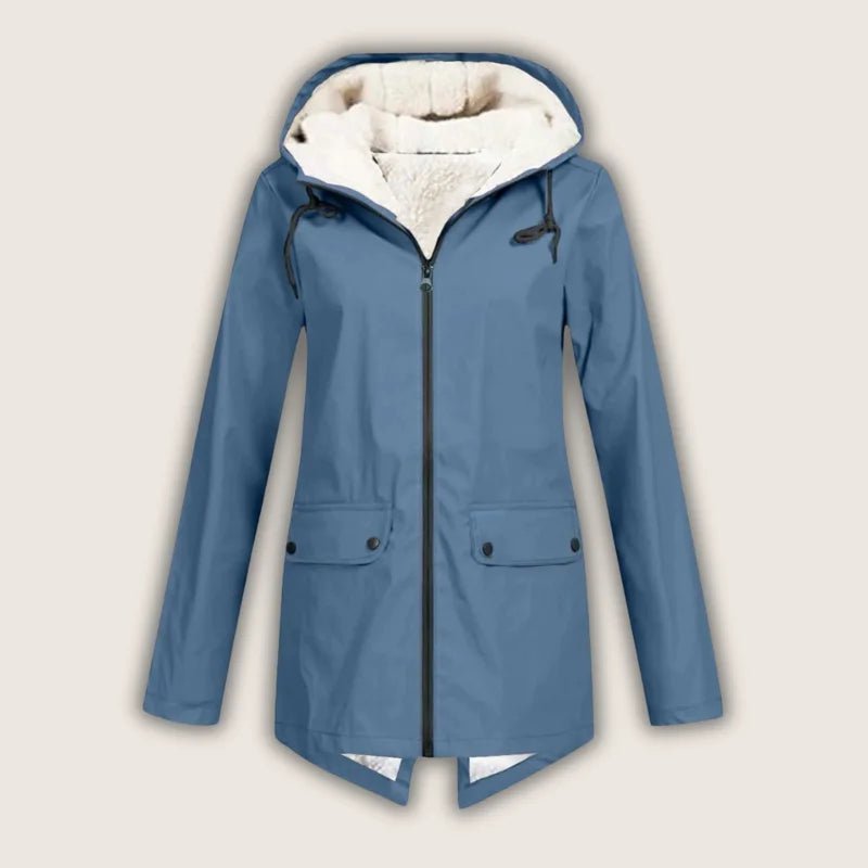 Women's Waterproof Hooded Jacket with Sherpa Lining Close Up