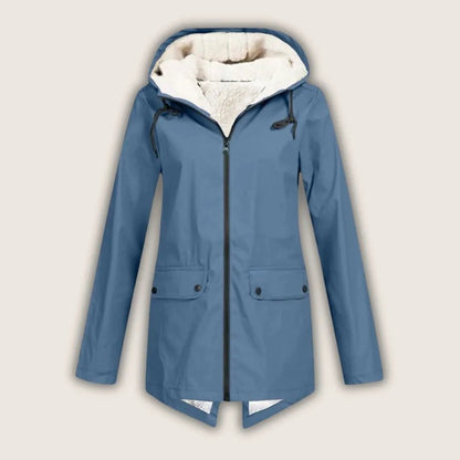 Women's Waterproof Hooded Jacket with Sherpa Lining Close Up