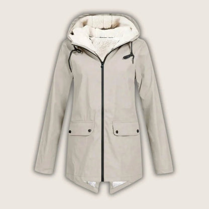 Women's Waterproof Hooded Jacket with Sherpa Lining Side